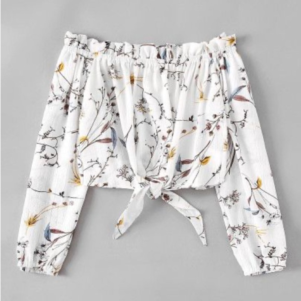 VICI floral off shoulder tie front crop top